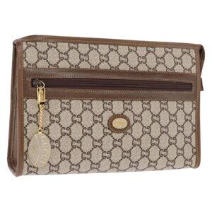 GUCCI GG Plus Supreme Clutch Bag PVC Beige Gold